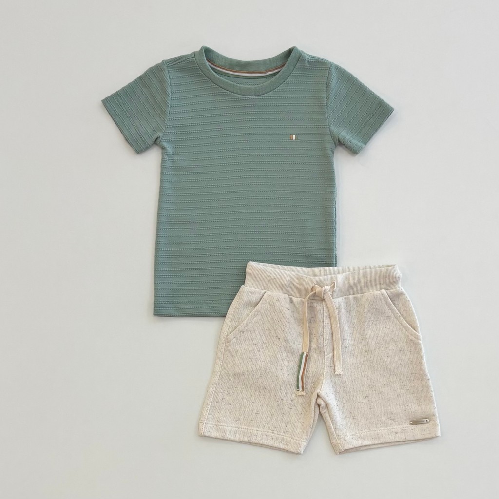 Conjunto Infantil Menino Grow up Camiseta Verde e Bermuda Linho Verão Moda Kids