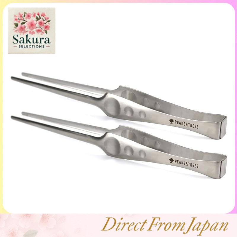 PEAKS&TREES Stainless Steel Camping Clever Tongs - Japanese Made, Dishwasher Safe (Pair & Single Options)