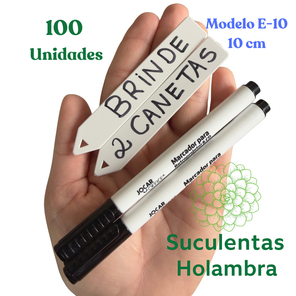 Kit 100 Unidades Plaquinha De Identificação de Plantas E-10 (10 cm de altura) + Brinde 2 Canetas Permanente em Oferta na Shopee