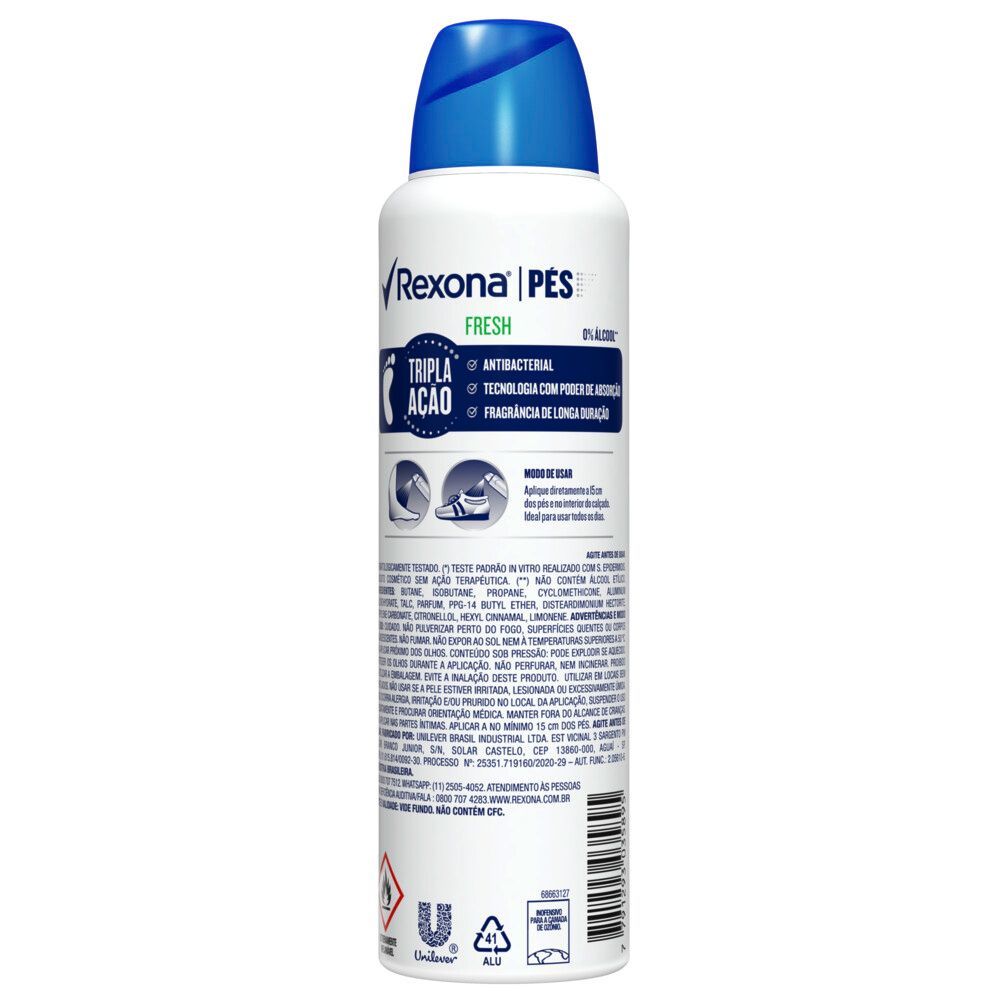 Detalhes do Desodorante para os Pés Rexona Fresh Antibac Tripla Ação Aerosol 153ml