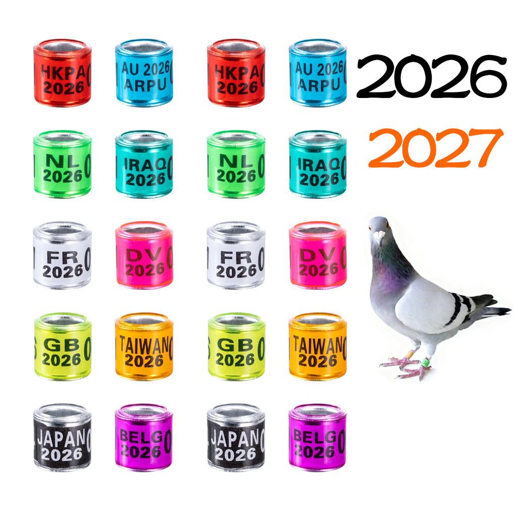50/20/10 Peças 8mm Anel De Pé De Pombo 2026/2027 Sinal Multinacional Perna De Treinamento De Pássaros Com Números