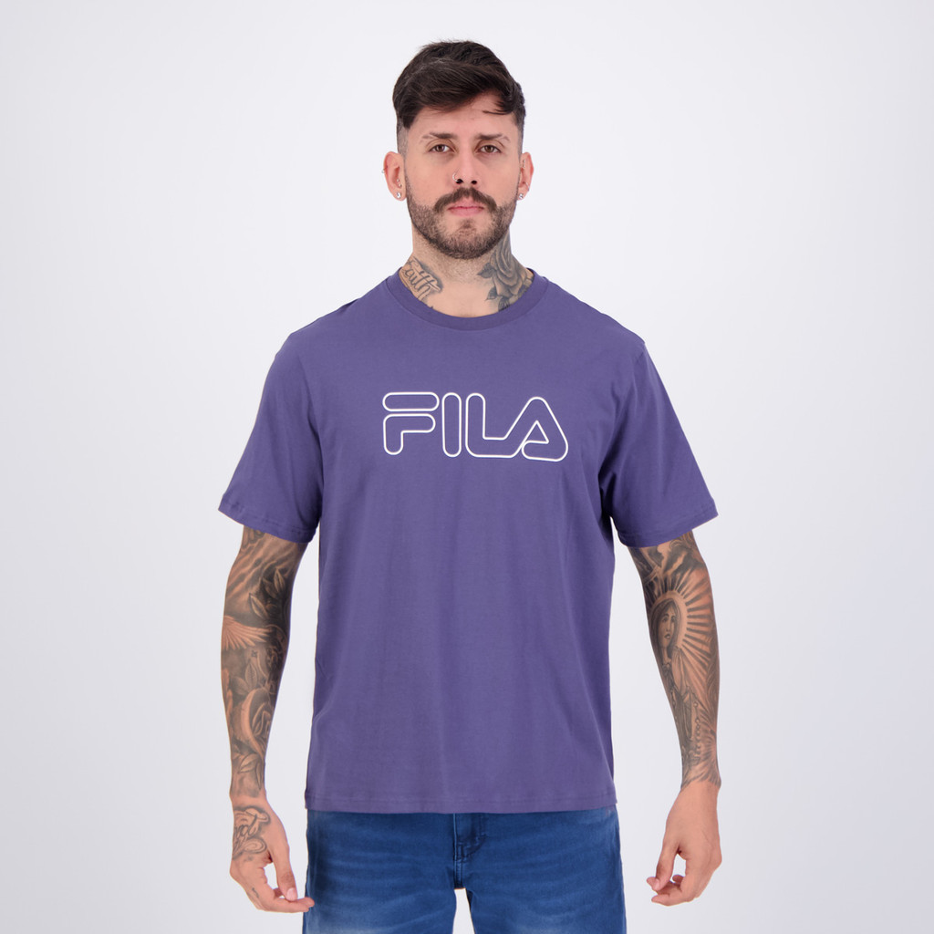 Camiseta Fila Regular Letter Outline Azul Marinho em Oferta na Shopee