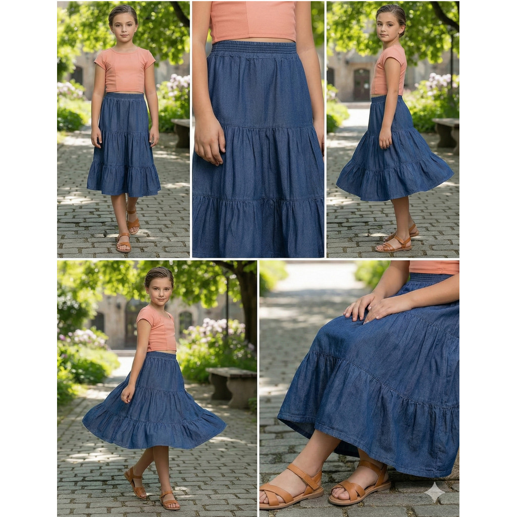Saia Jeans Midi Infanto Juvenil 3 Marias Cintura Elastex