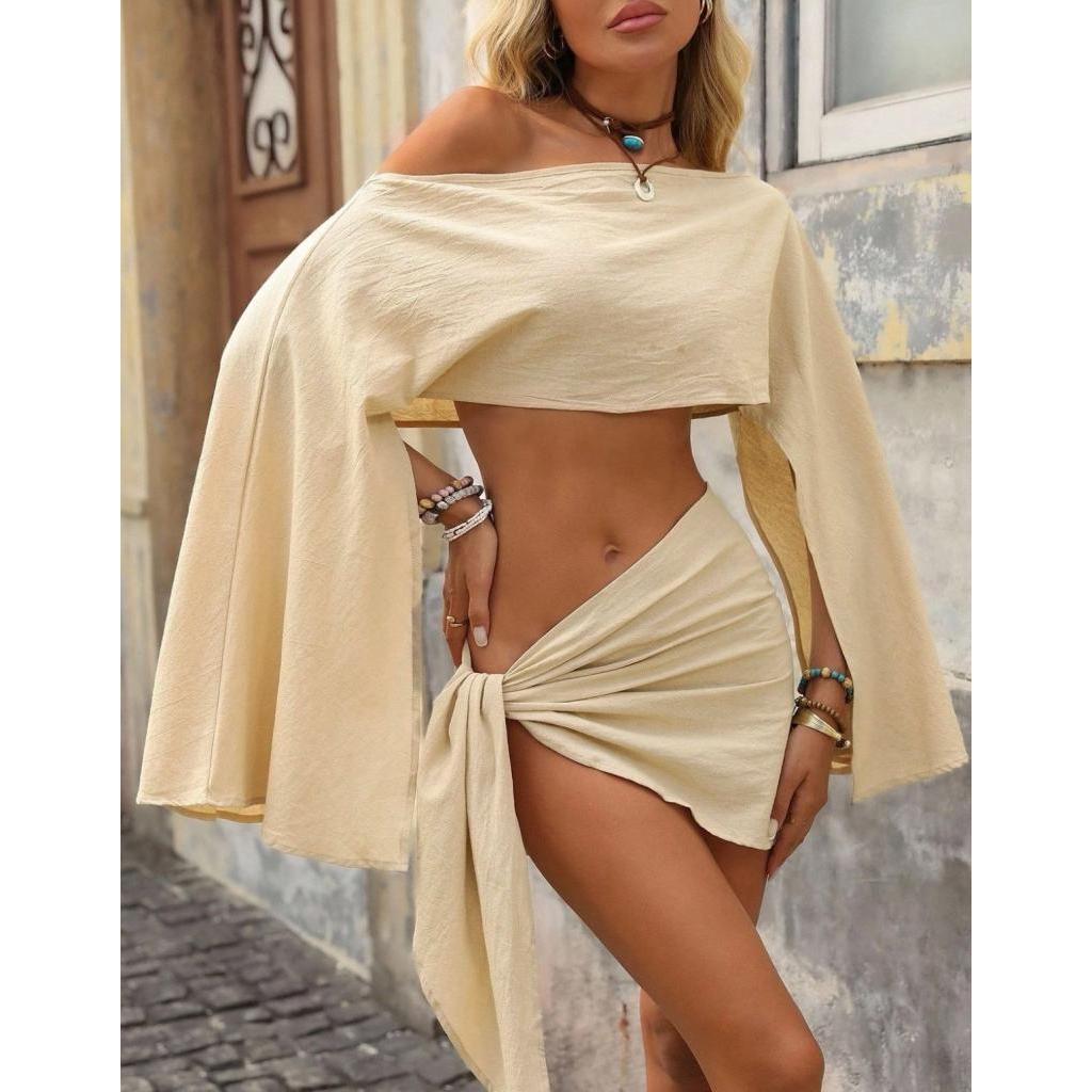 Conjunto Saida De Praia Feminino Saia Cropped Estilo Gringa Verão em Oferta na Shopee