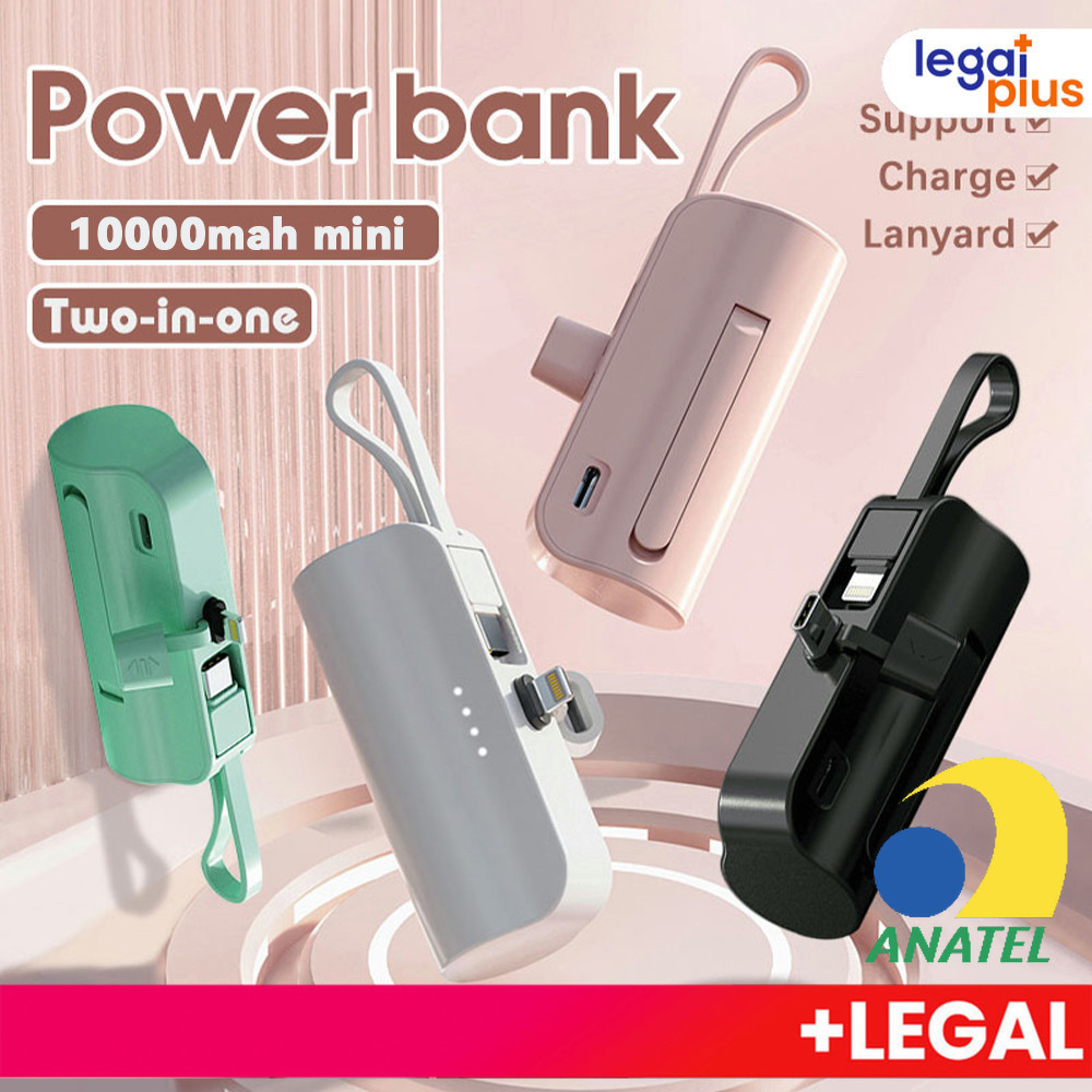 Carregador Portátil Mini 10000mAh com Recarga Sem Fio 2-em-1 para iPhone e Tipo-C em Oferta na Shopee