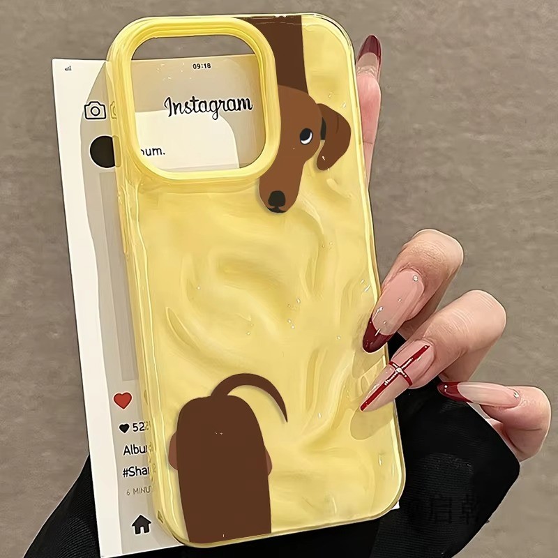 Capa De Telefone Com Textura Enrugada Padrão De Dachshund Marrom Para iPhone 17 14 13 12 11 Pro Max Air 16 15 Plus Silic — imagem 2 de 2