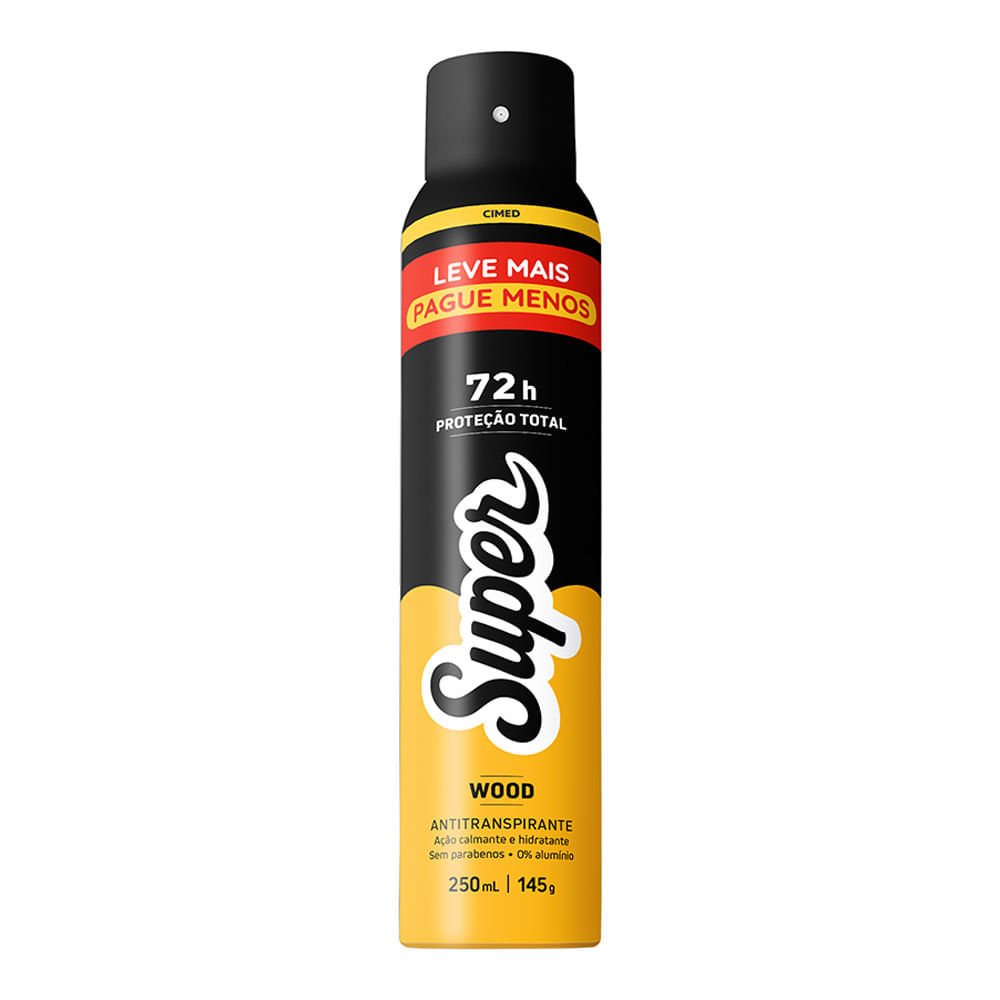 Desodorante Super Wood Aerosol Antitranspirante 72h Proteção Total 250ml Leve Mais Por Menos