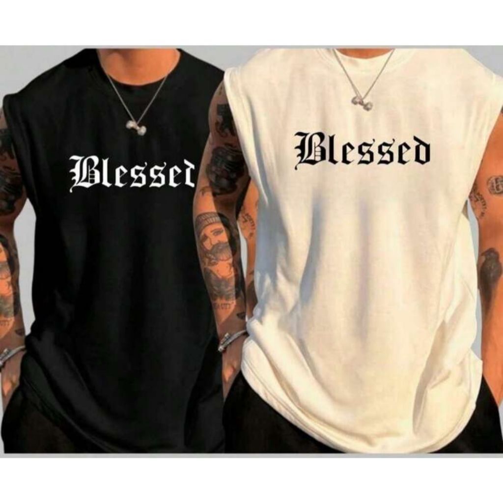 Kit 2 Regata Machão Masculina Estilo Verão Academia Lazer Estampado Blessed Conjunto Confortavel Estiloso Envio Imediato