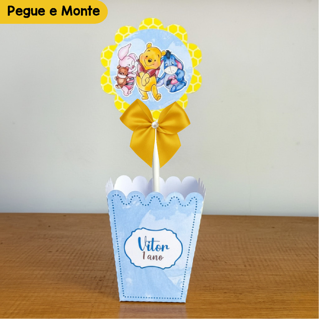 Centro de Mesa Cachepô Ursinho Pooh | Cachepot | Personalizados | Lembrancinhas | (Pegue e Monte)