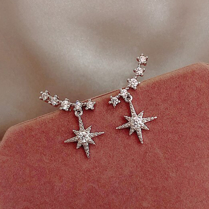 Brincos De Estrela Requintados Para Mulheres , Acessórios De Casamento Graciosos Com Zircônia Cúbica Brilhante , Joias F