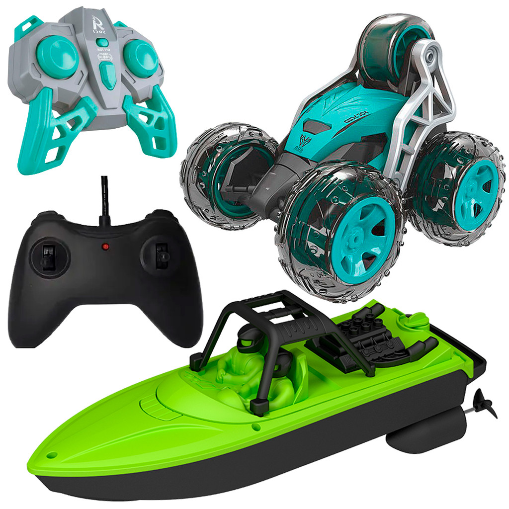 Kit Zoop Toys Barbo Lancha de Controle Remoto + Carrinho de Controle Remoto 360 Infantil Acrobracias