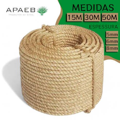 Corda de Sisal 5mm 6mm 8mm - 15M 30M 50M  Artesanato Arranhador de gato - Grosso