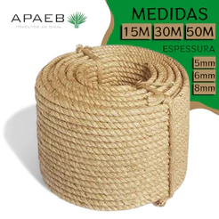 Corda de Sisal 5mm 6mm 8mm - 15M 30M 50M Artesanato Arranhador de gato - Grosso