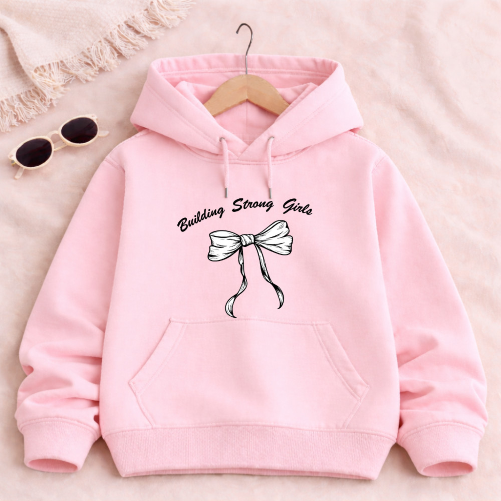 Blusa de Frio Infantil Feminina com Capuz Canguru Estampa Laço Quentinha Alta Qualidade