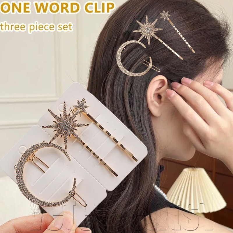 [Entrega Rápida] 3 Peças De Grampos De Cabelo De Estrela Pequena – Grampo Diamond Bobby Prendedor Lateral De Franja Eleg