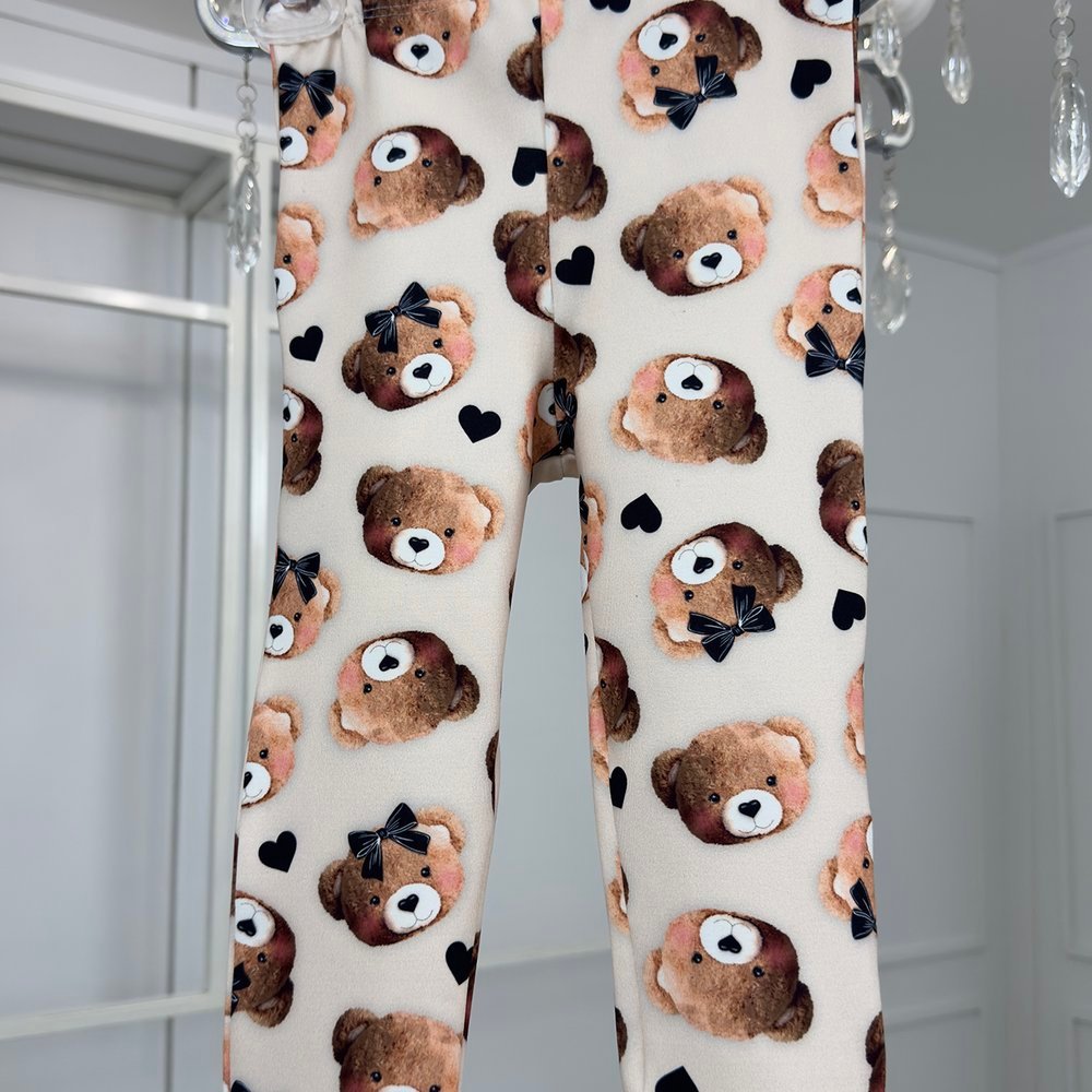 Calça Infantil Termica Off Cabeças Ursinhos Laço