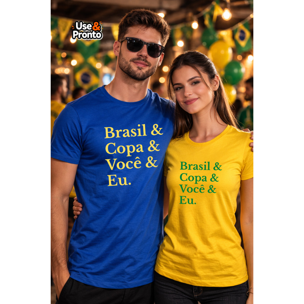Kit 2 Camisa Camiseta Casal Copa do Mundo Torcida Futebol Brasil Copa Você Eu