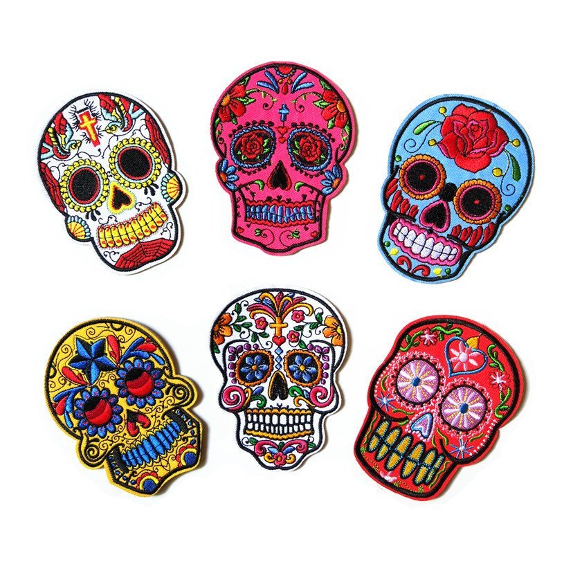 Novos patches de tecido bordados com desenhos de caveiras e fantasmas, patches de tecido em estilo cartoon, acessórios d
