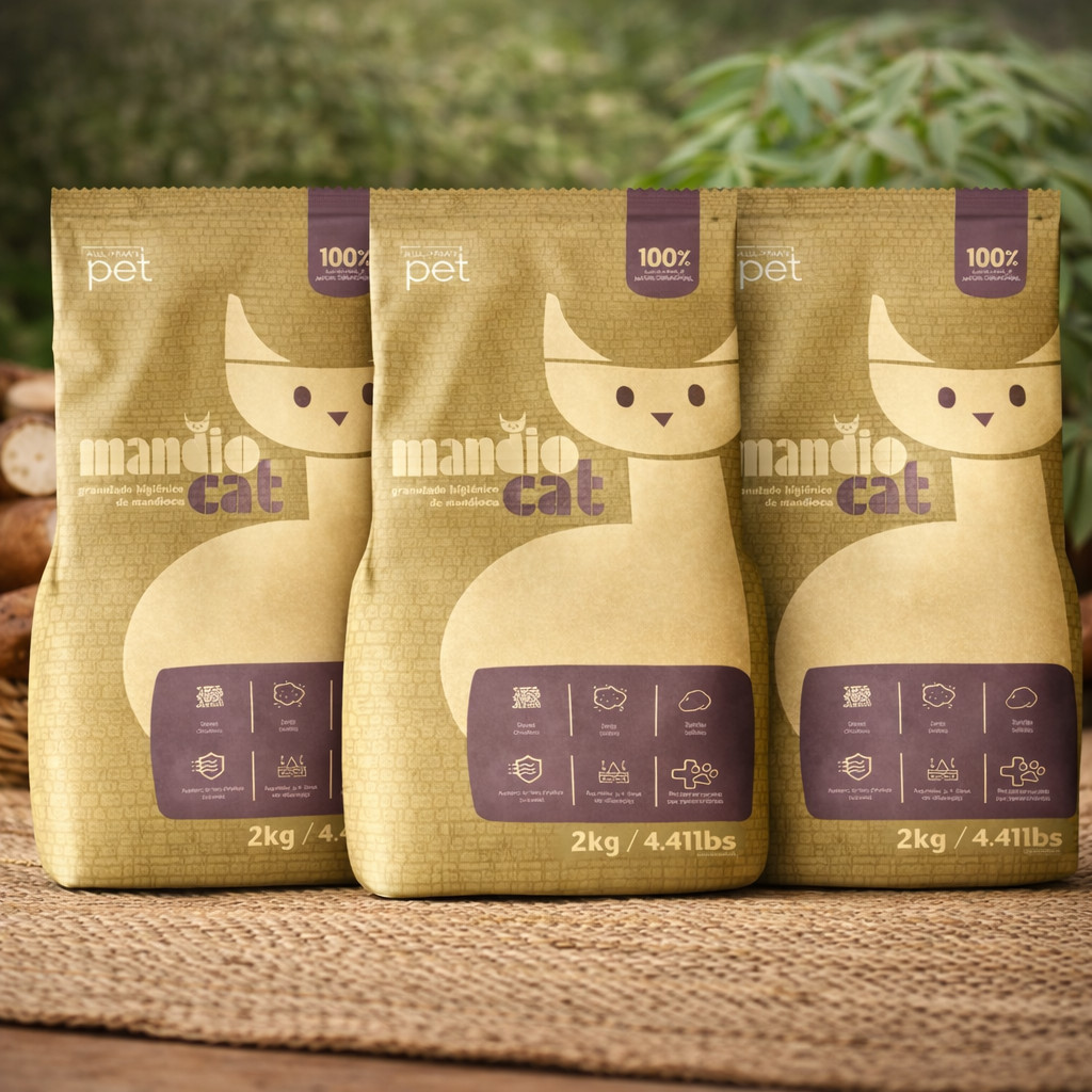 Areia Granulado Higiênica para Gatos Mandiocat 6kg Biodegradável – Alta Absorção e Controle de Odores