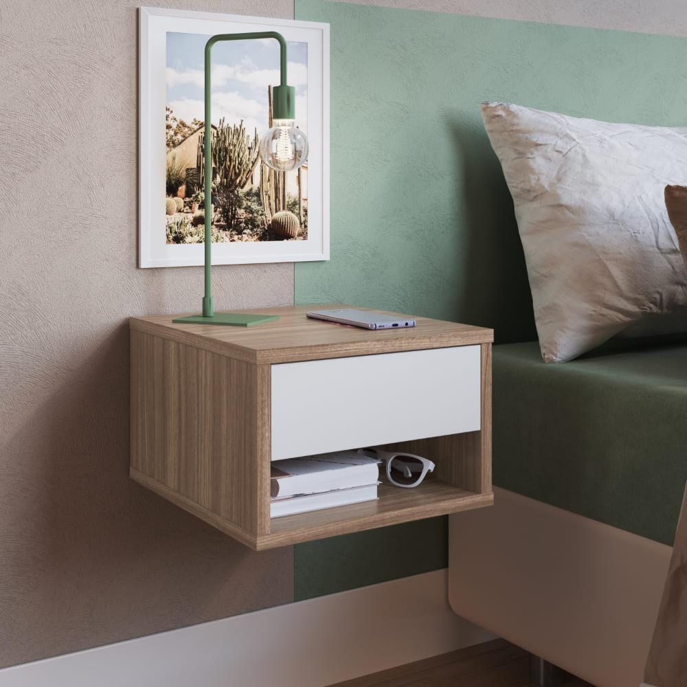 Mesa de Cabeceira Moderna Suspensa Slim com 1 Gaveta B87 Montana Branco Emovell