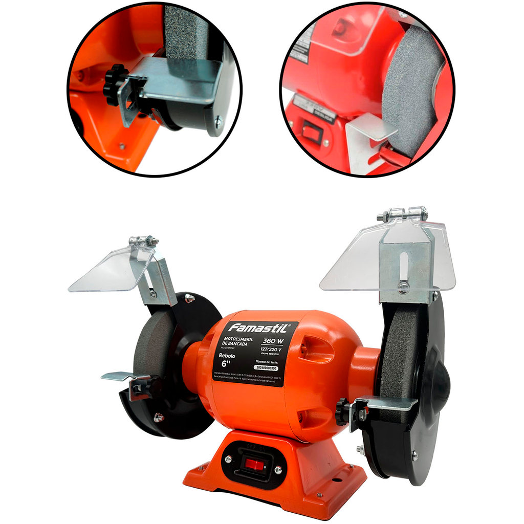 Moto Esmeril Famastil 6” 360W Uso Profissional P/ Afiação Polimento Profissional — imagem 2 de 2