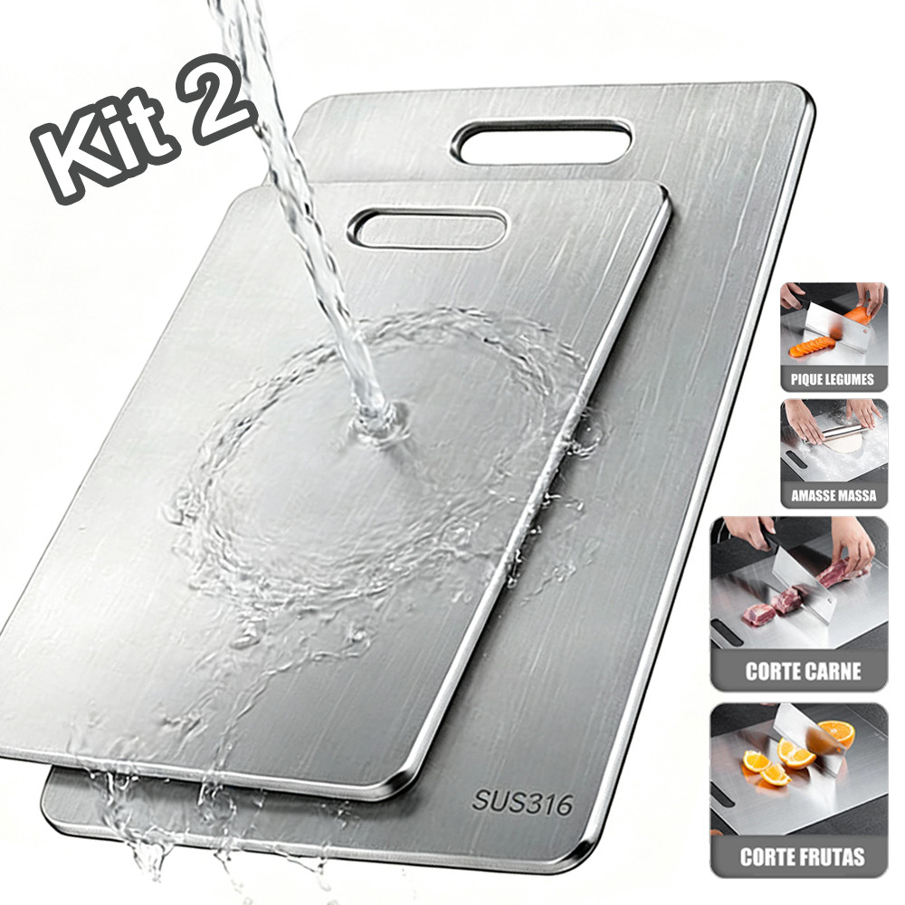 Kit 2 Peças De Tábuas De Corte De Cozinha Em Aço Titânio 316