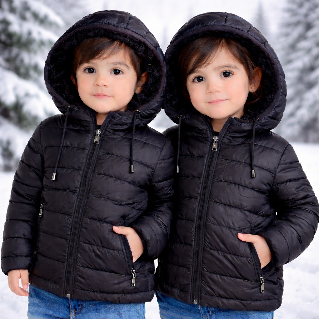 Jaqueta Infantil Unissex Bobojaco Puffer Peluciada Com Capuz Removível Inverno Frio Intenso Juvenil Quente E Confortável