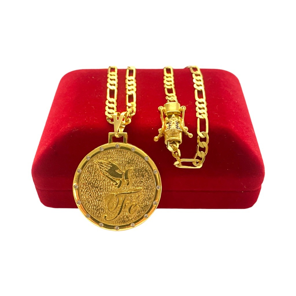 CORRENTE 3x1 4MM - MEDALHA FÉ COM ZIRCÔNIA - BANHO DE OURO 18K - UNISSEX - FEIXO EDIÇÃO ESPECIAL NOSSA SENHORA