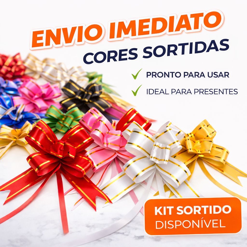 Laços Mágicos Para Presente Com Filete Dourado P/M/G Diversas Cores 50/100 Unidades