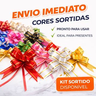 50 ou 100 Laços Mágicos para Presente com Filete Dourado P/M/G Cores Sortidas Multiuso Fácil de montar