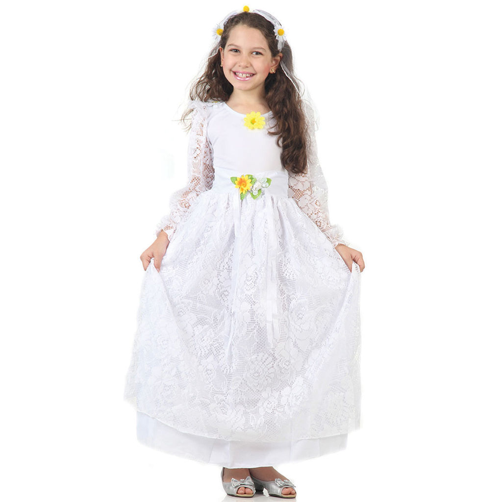 Vestido Noiva Infantil De Luxo Fantasia Festa Junina Com Véu E Renda