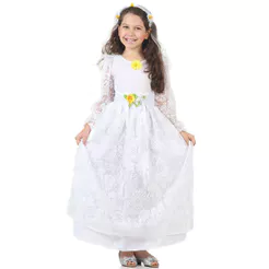 Vestido Noiva Infantil De Luxo Fantasia Festa Junina Com Véu E Renda