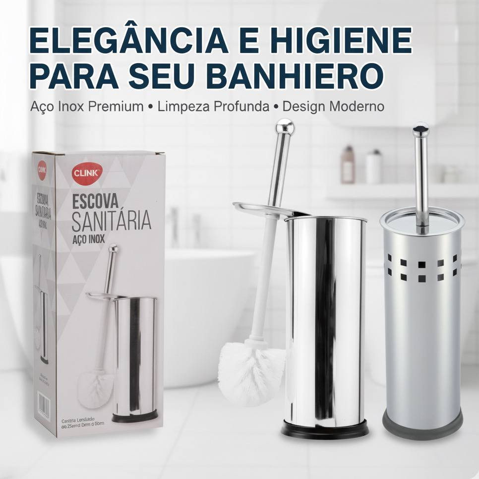 Escova Sanitária Inox Limpeza Vaso Sanitário com Suporte