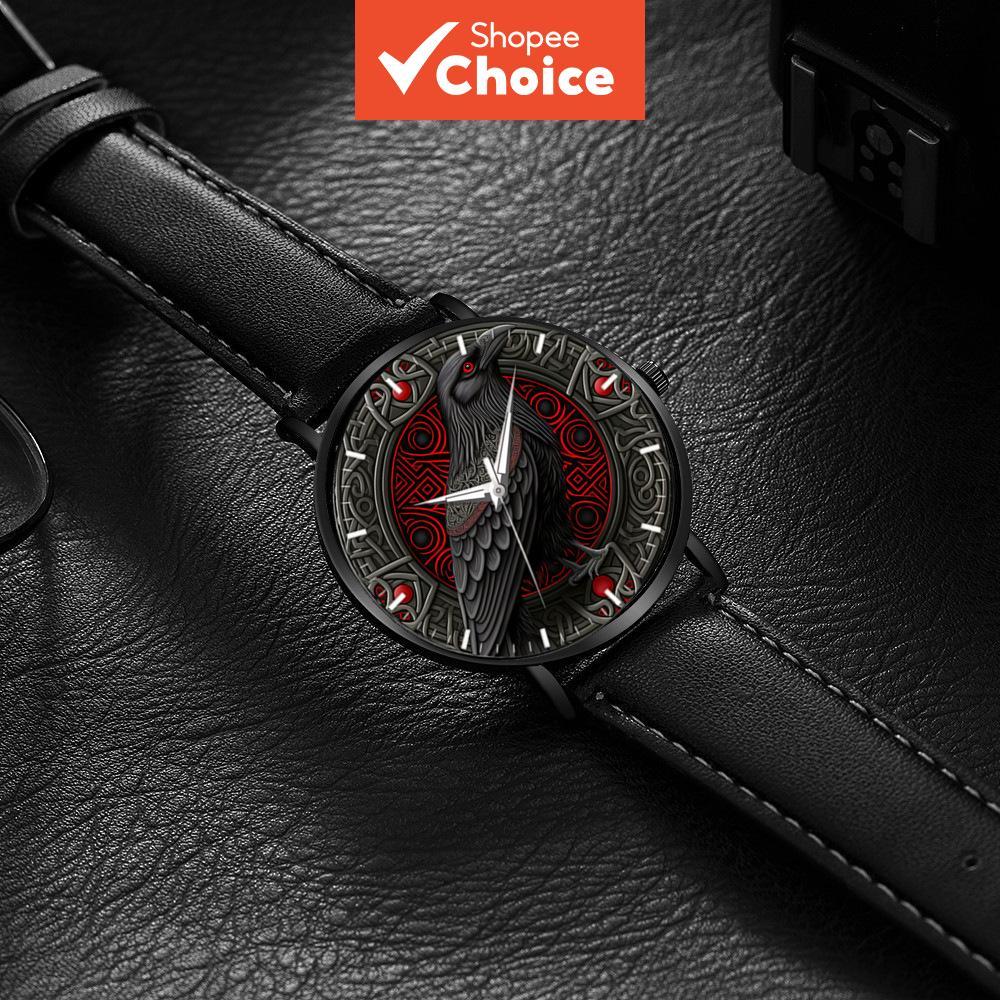Relógios Masculinos Estilosos e Modernos, Relógio Clever Crow Preto, Relógio de Quartzo Descolado com Pulseira de Couro