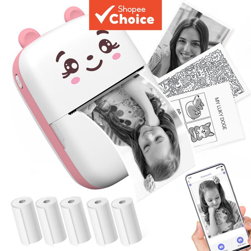 Mini Impressora De Adesivos Térmica Bluetooth Portátil Telefone Impressão Pod Com 5 Rolos De Papel Para Estudo Foto Diár