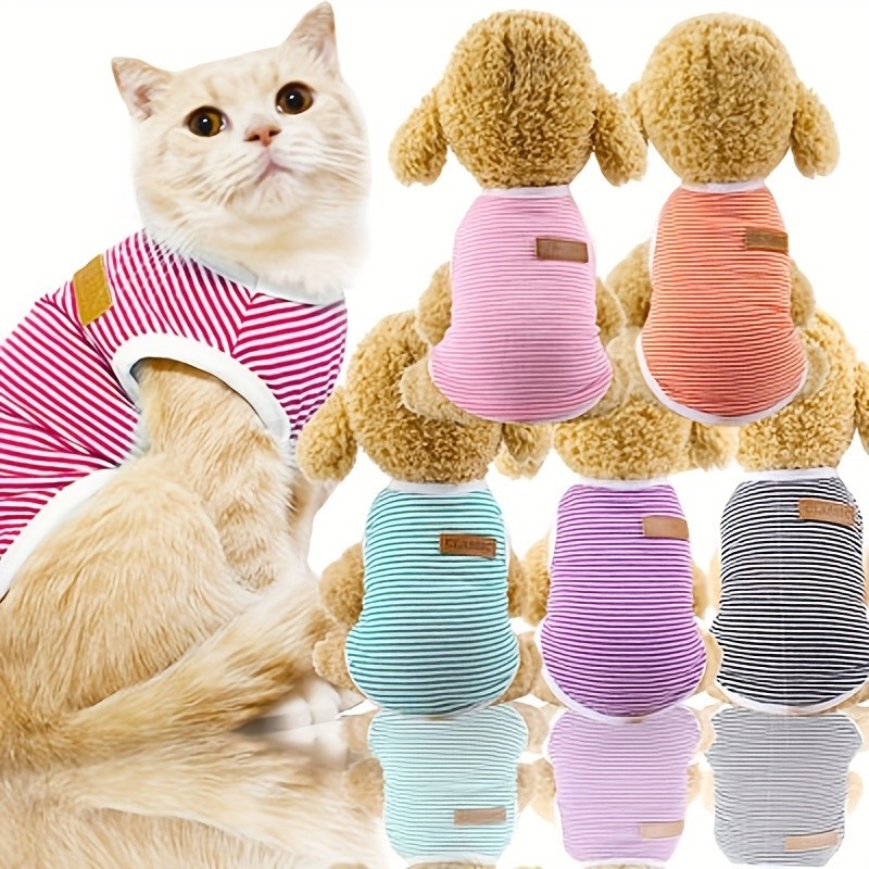 Colete para Animais de Estimação Estilo Primavera e Verão, Roupa para Cães, Roupa para Gatos, Colete Listrado para Anima