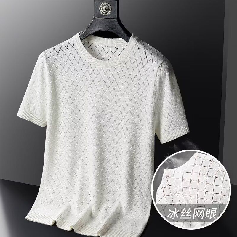 Verão versão coreana magro-ajuste masculino fino malha de manga curta camiseta moda masculina oco bonito ins na moda inf