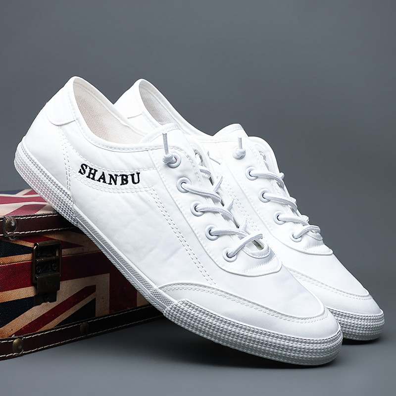 2026 novo estilo sapatos masculinos primavera respirável sapatos de lona sapatos brancos sola macia sapatos casuais têni