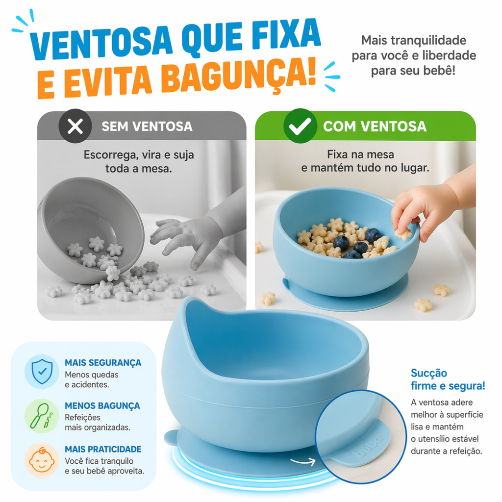 Kit Alimentação Bebê em Silicone Buba 5 Peças Bowl Talher Babador Prato com Ventosa — imagem 2 de 2