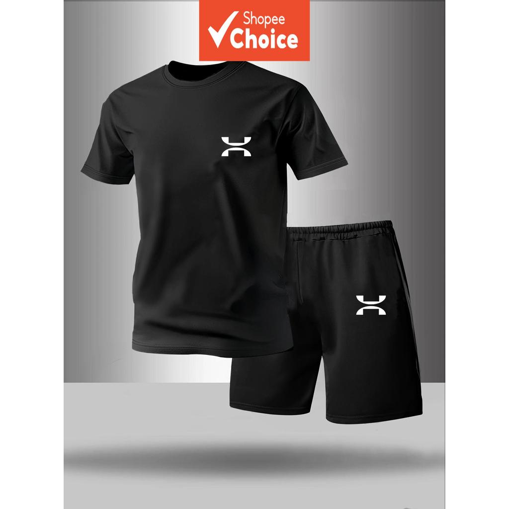  Conjunto de Pijama Masculino de Verão Estampa Geométrica, Camisa de Manga Curta & Shorts, Pijama Leve Respirável