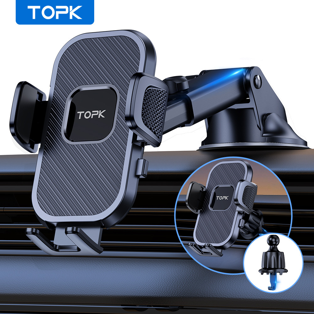 [Escolha de Valor] Suporte para Telefone de Carro TOPK [Versão Atualizada de 2023] Adesivo Forte, Ajustável em 360 Graus