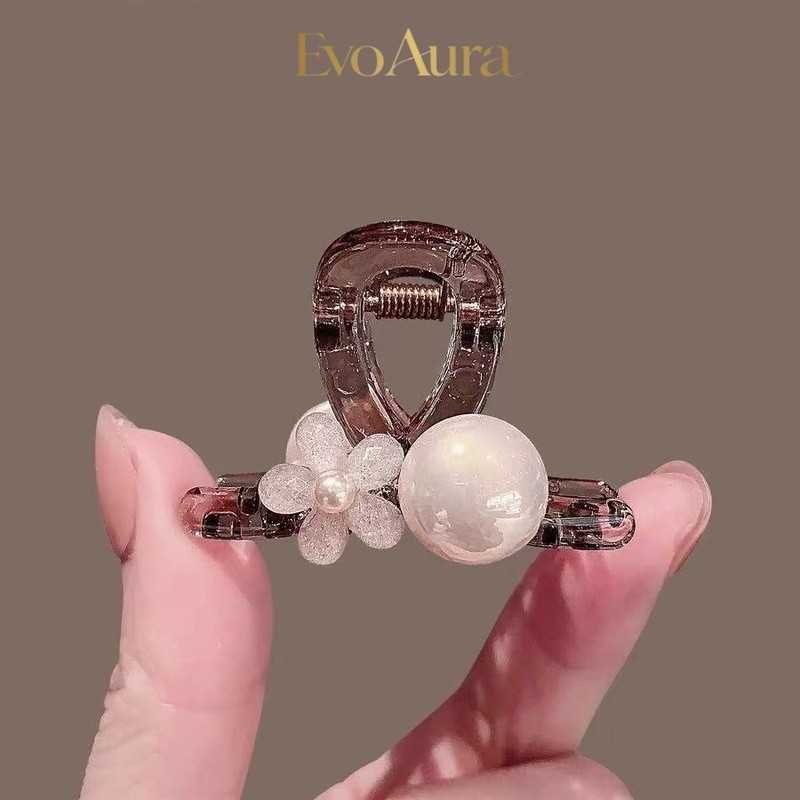 [Pacote de um par] Flor de pérola 4.5 cm clipe lateral clipe de franja estilo coreano clipe de cabelo quebrado