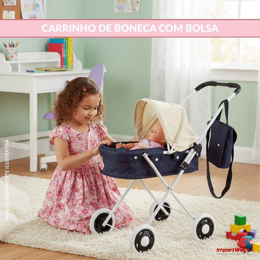 Carrinho De Boneca Infantil Resistente Com Bolsa Azul - BW409AZ · foto 2