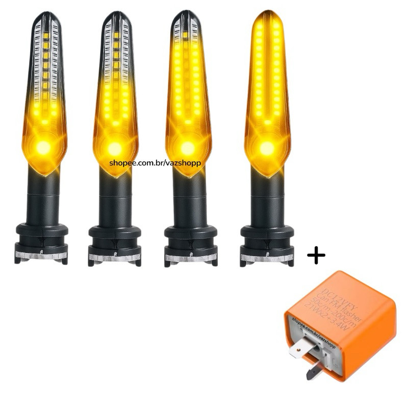 Kit 2 ou 4 Piscas Seta LED Sequencial Moto + Relê Eletrônico Yamaha MT-03 MT-07 MT-09 XJ6 Fazer Factor 150 250