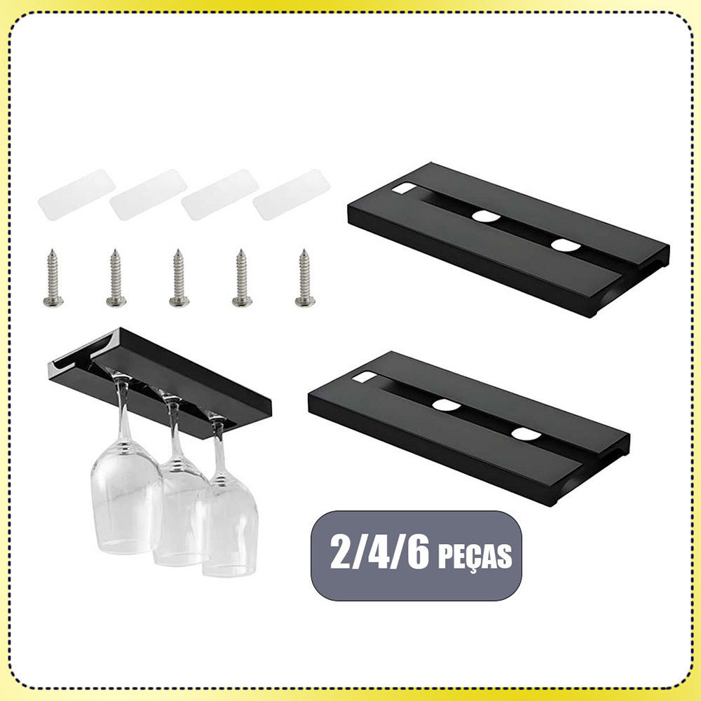 Suporte para copos de vinho preto Suporte para copos de parede Suporte para copos de plástico de parede Kit 2/4/6