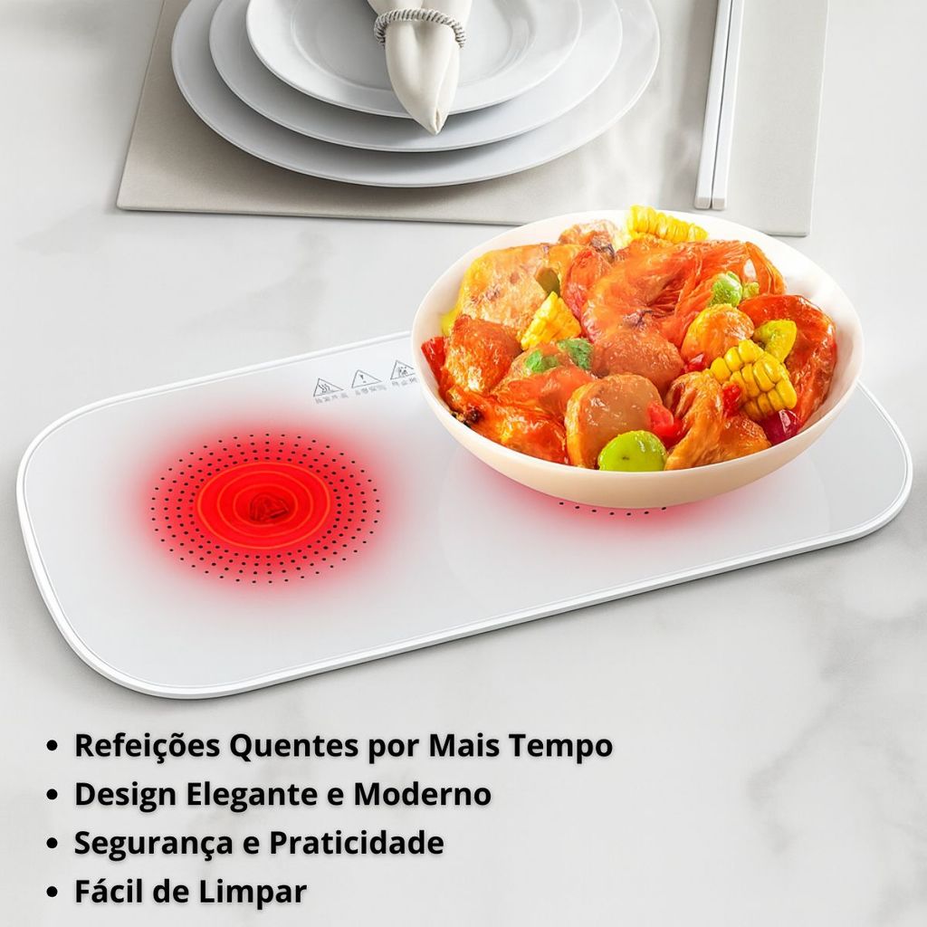 Placa Aquecedora de Alimentos Elétrica | Aquecedor de Pratos e Travessas Digital Cor Branca 110v / 220v