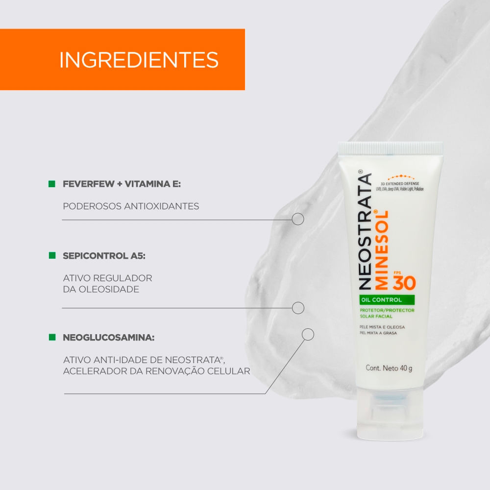 Detalhes do Protetor Solar Facial NeoStrata Minesol Oil Control FPS 30 40g