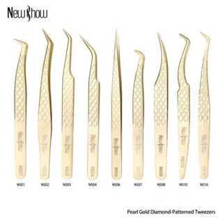 New Show Pinça Curva Curvada Reta Extensao De Cilios/Padrão Diamante Dourado-Alta Precisão em Oferta na Shopee