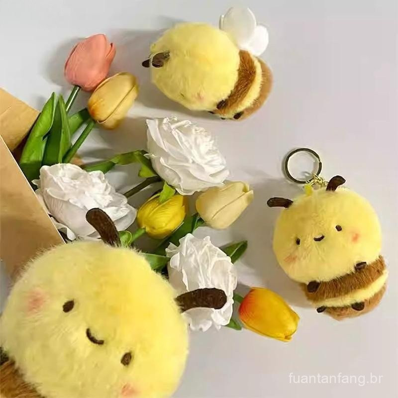 [Rhian] Brinquedo de Pelúcia de Abelha de Desenho Animado, Chaveiro, Boneca Macia, Pendente, Decoração para Carro, Mochi