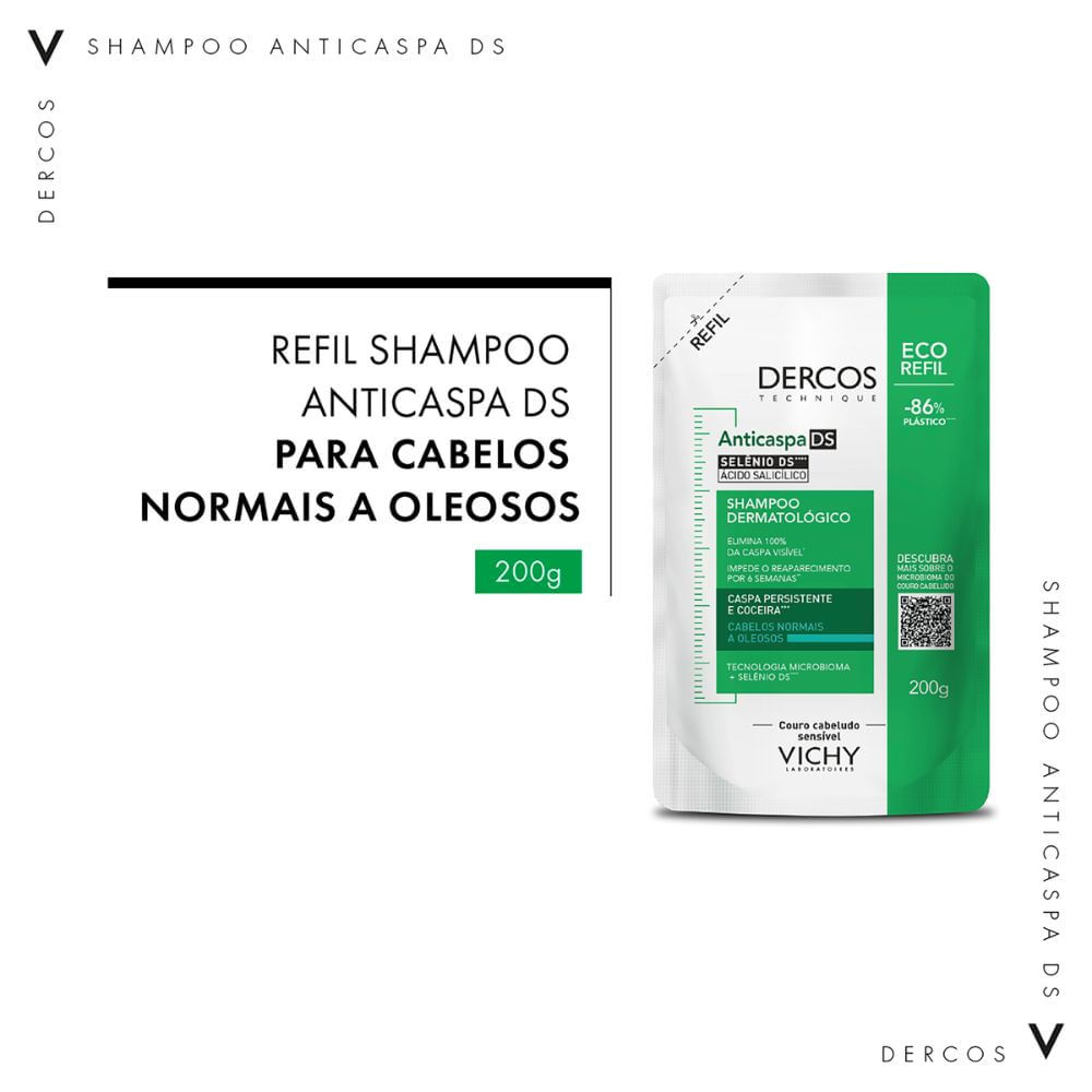 Detalhes do Shampoo Anticaspa DS Vichy Dercos Cabelos Normais a Oleosos Refil 200g